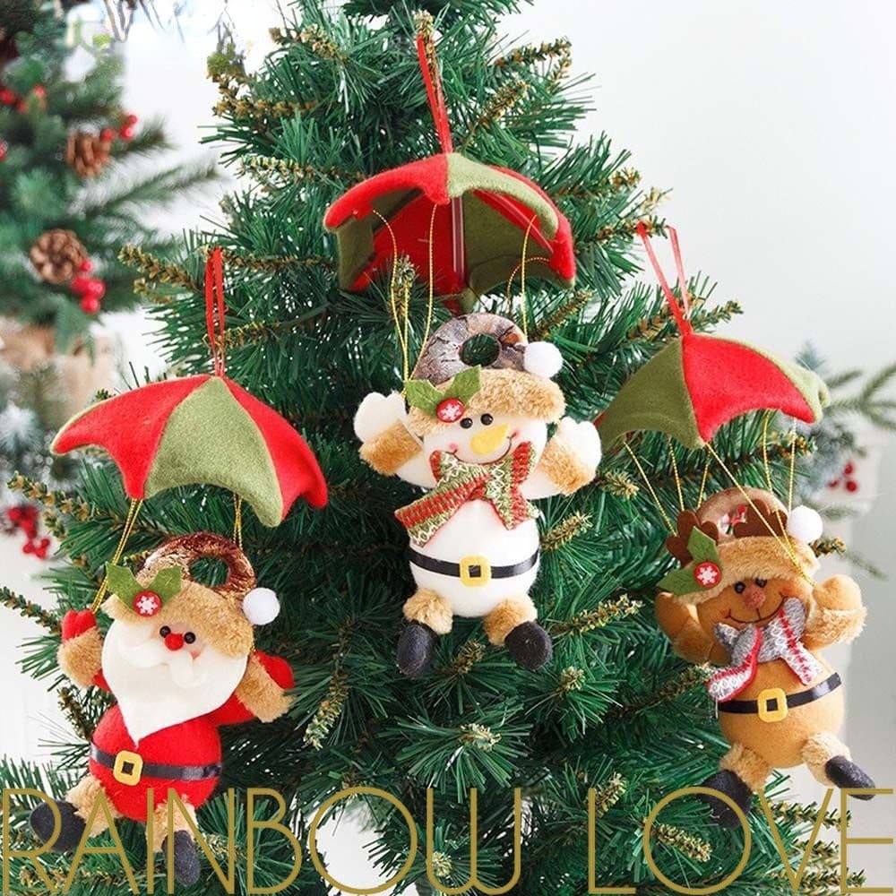 Enfeites de Natal Artesanal | Boneco de Pára-quedas Papai Noel, Boneco de Neve e Rena | Decoração em Flanela para Árvore