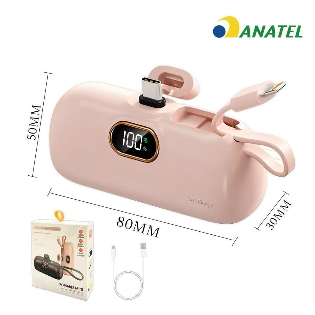 Mini Power Bank Cápsula Criativa Peining 5000mAh Portátil Compatível com iPhone Android Carregador de Bolso Recarregável