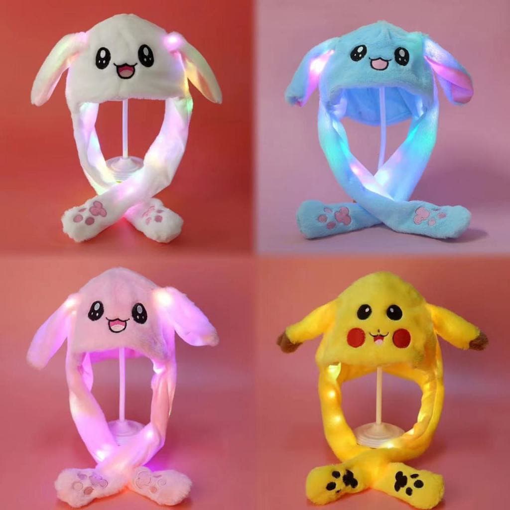 Adulto crianças leve orelhas longas chapéu de pelúcia dos desenhos animados esportes coelho Panda LED orelhas de brinque