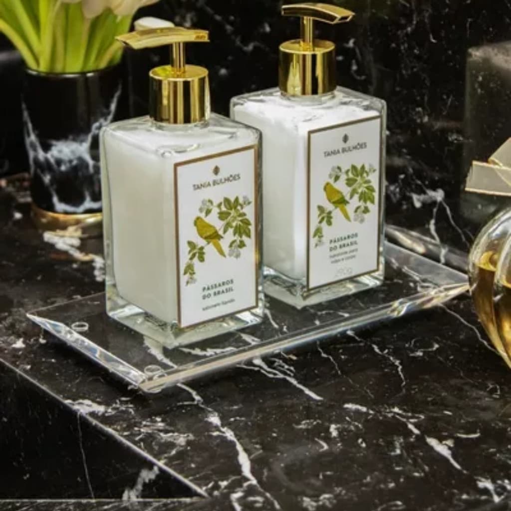 Bandeja Decorativa de Acrílico Maciço para Lavabo Bisote Luxo