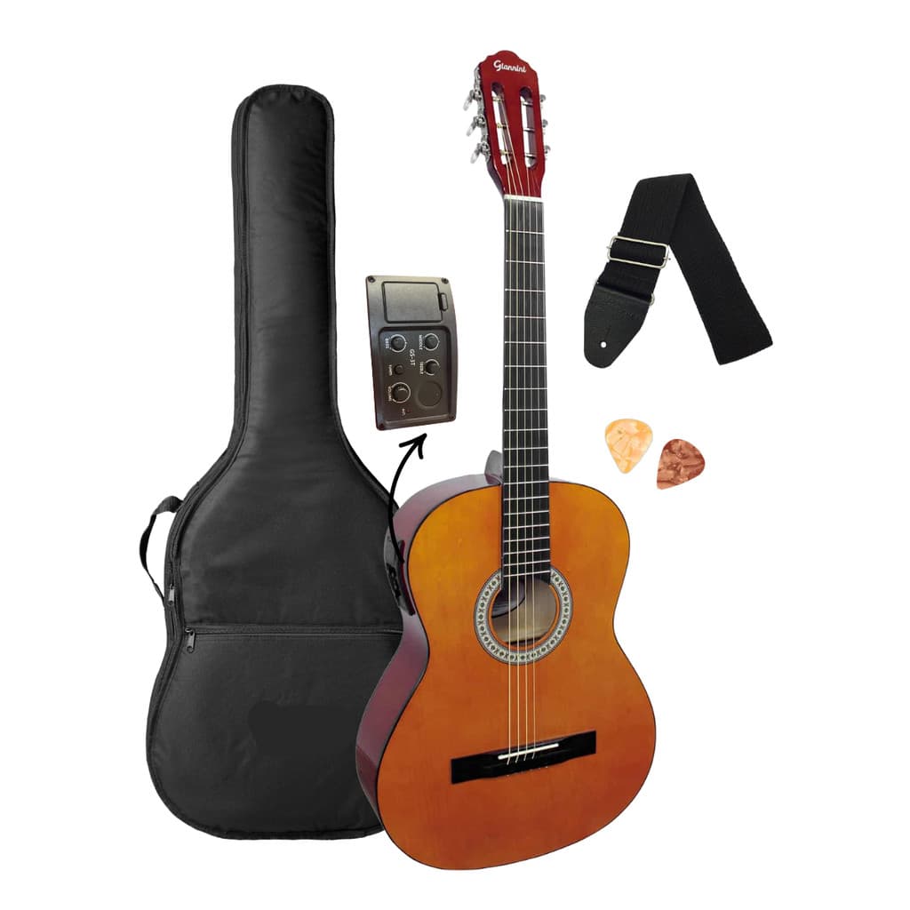 Violão Giannini Elétrico Aço S-14 EQ N Destro Adulto Verniz Brilhante + Acessórios