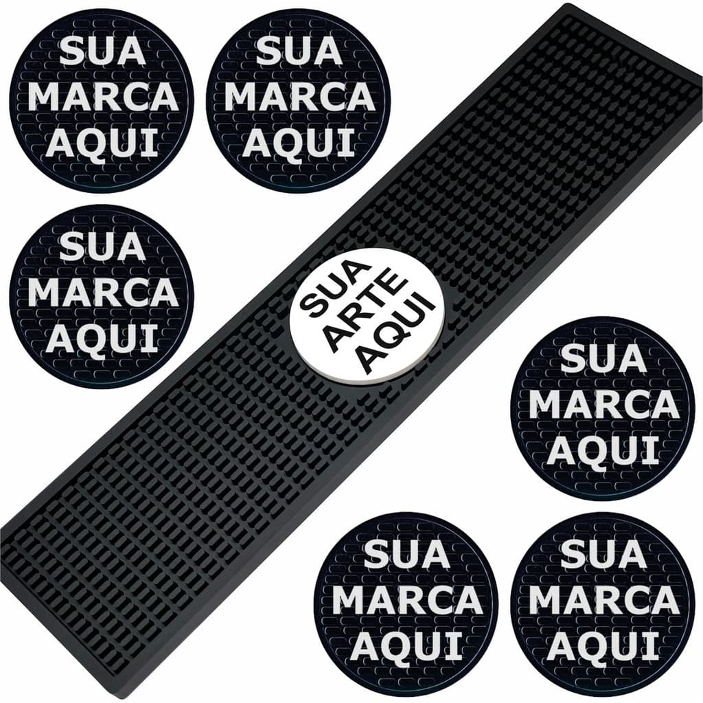 Kit Bar Mat 50x12cm Personalizado + 6 Porta Copos Emborrachado Decoração Restaurante Cozinha