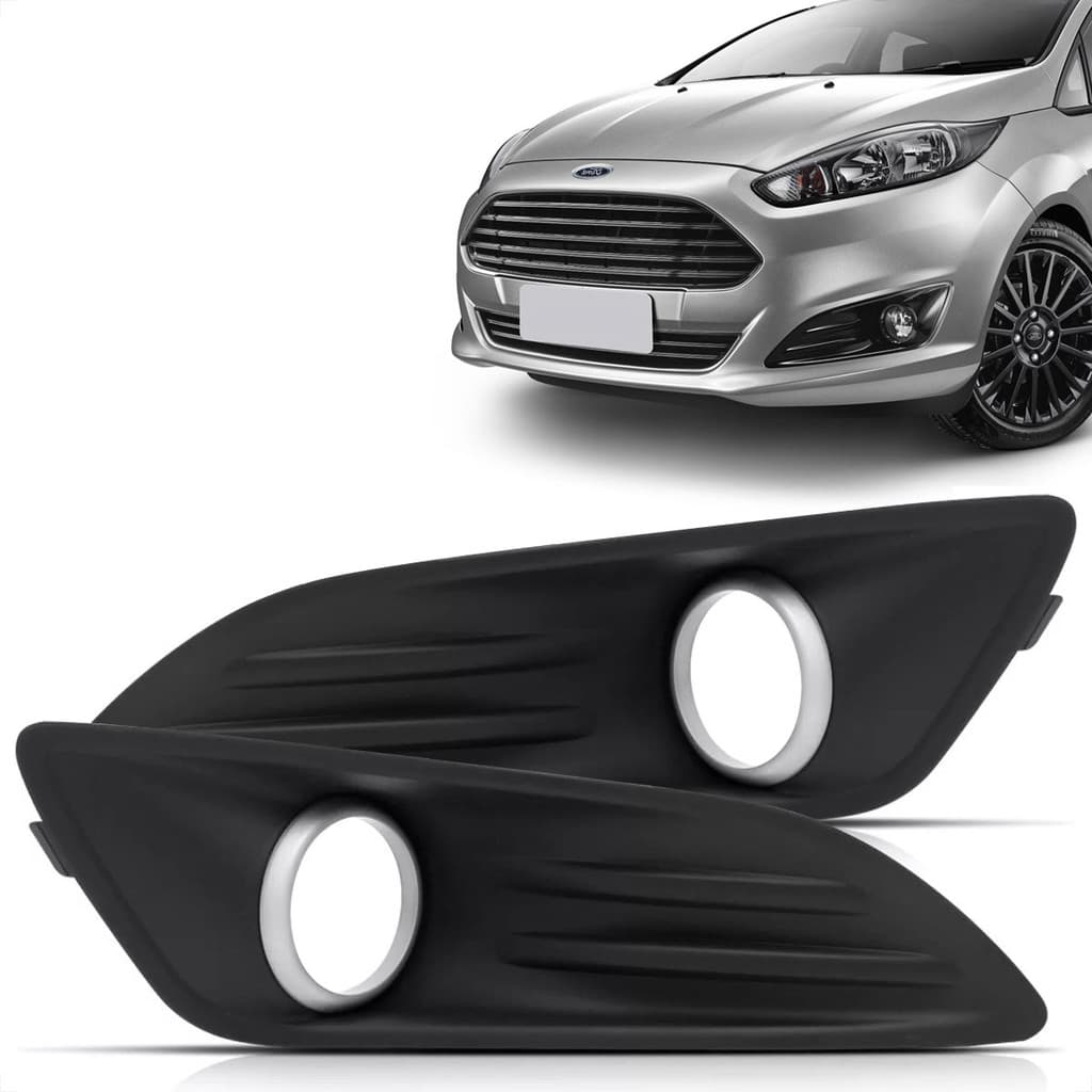 Moldura Grade Farol De Milha New Fiesta 2014 2015 2016 2017 Aro Prata