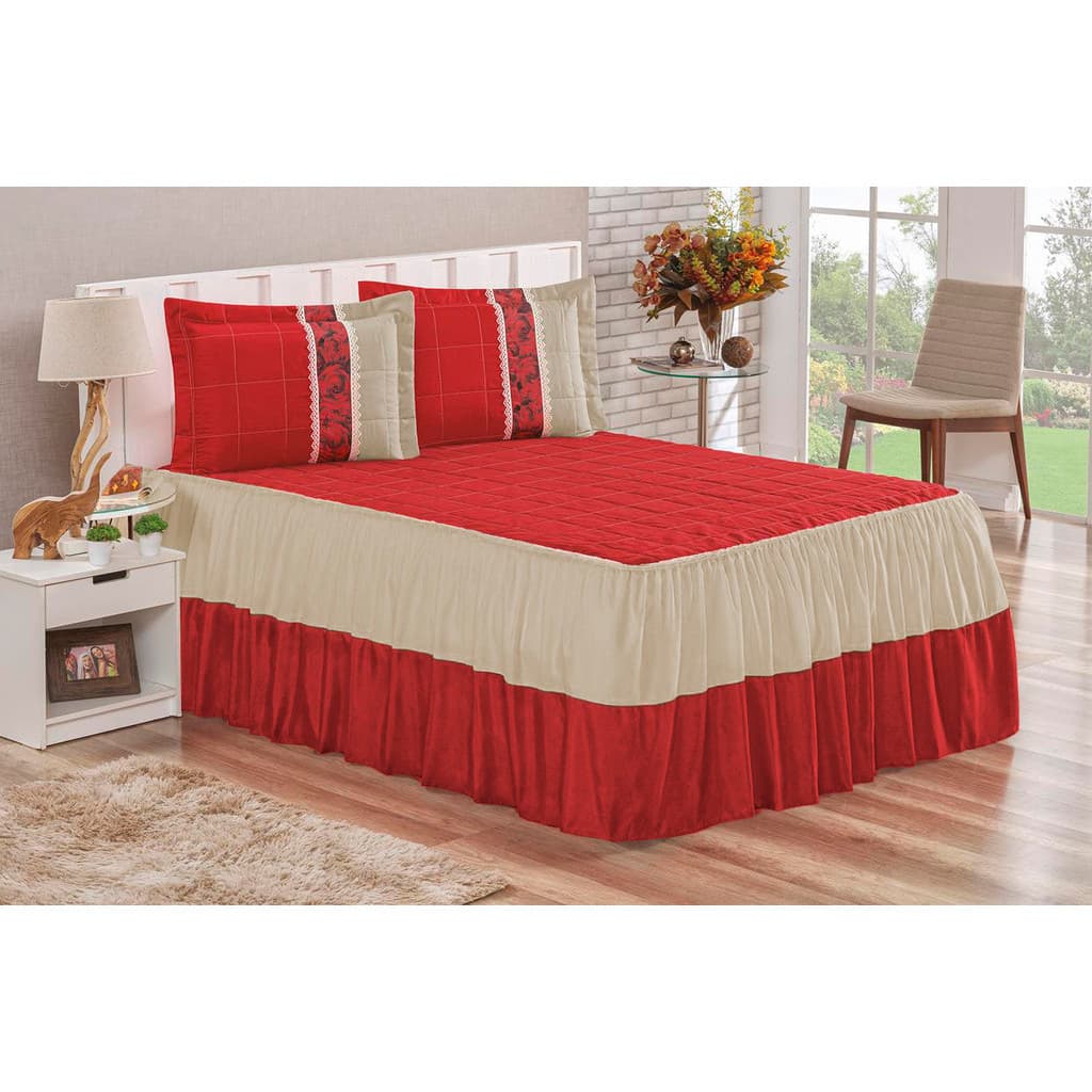 Colcha Casal Queen 3 Peças Box Romance Quarto Cama Casal Cobre Leito Cama Tecido Estampa Digital com Porta Travesseiro
