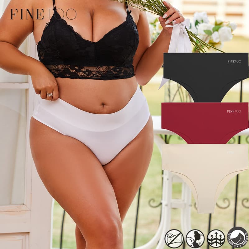 FINETOO Calcinha Sem Costura E De Cintura Alta Para Mulheres Cuecas Elásticas XL-5XL