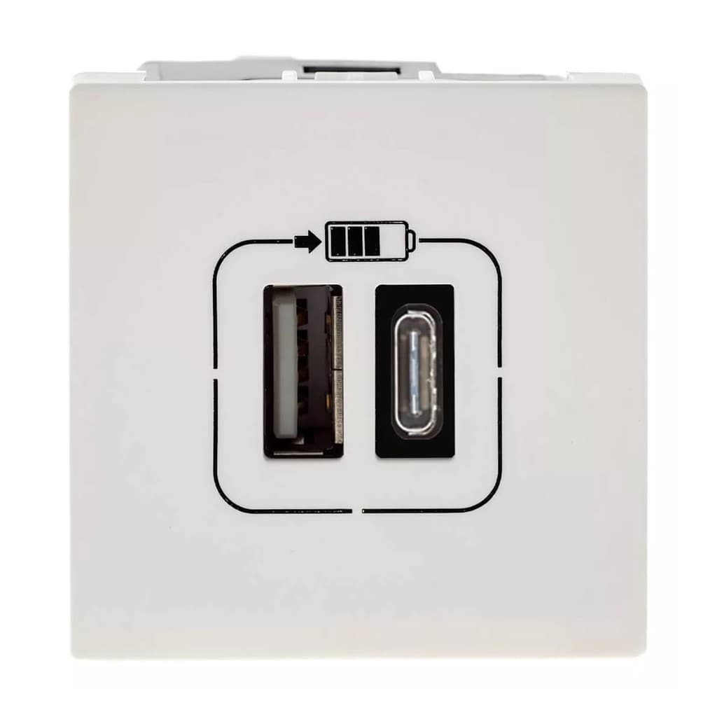 Módulo Carregador 2x USB Tipo A+C 3A Branco Pial Plus+