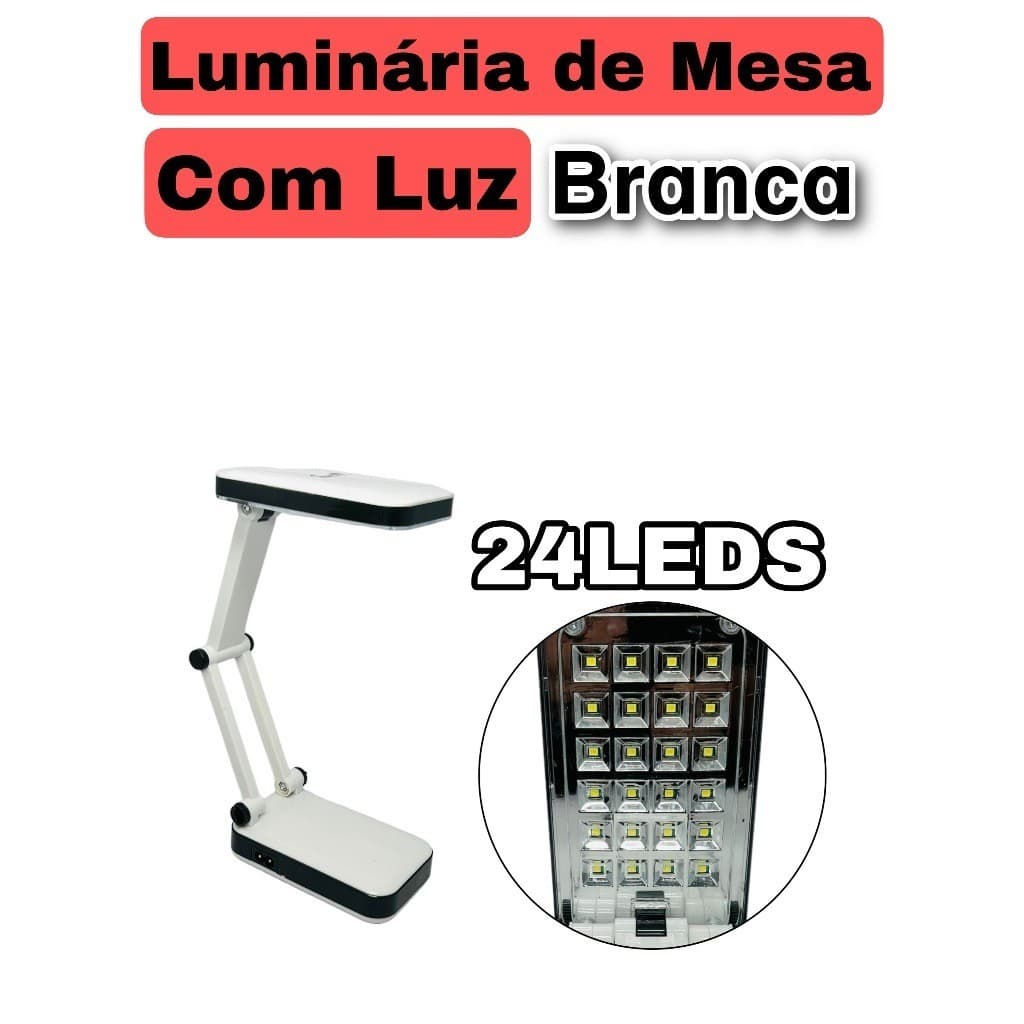 Luminária Abajur De Mesa Articulável Flexível Dobrável Luz Branca 24 Leds (EL-2707)