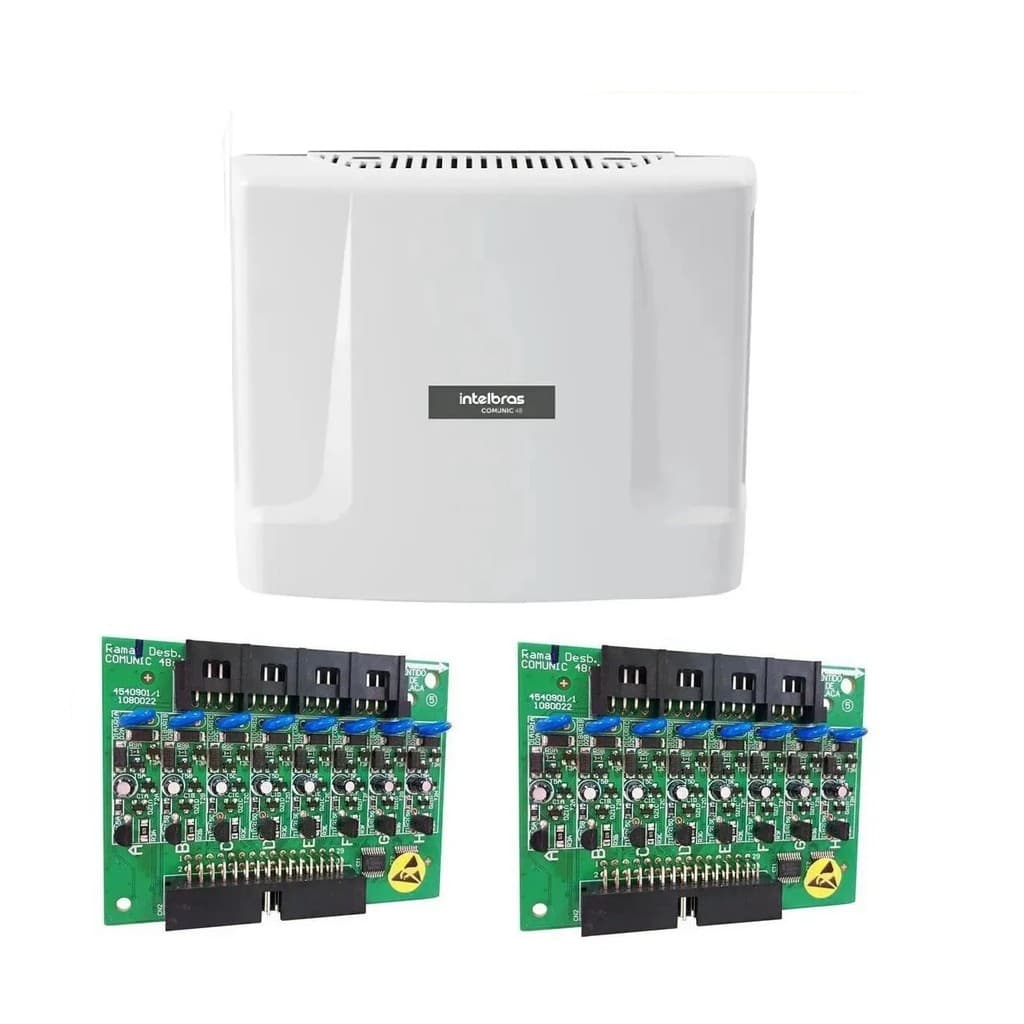 Kit Central de Interfonia e Comunicação Condominial + Placa P/ 16 Ramais - Intelbras Comunic 48