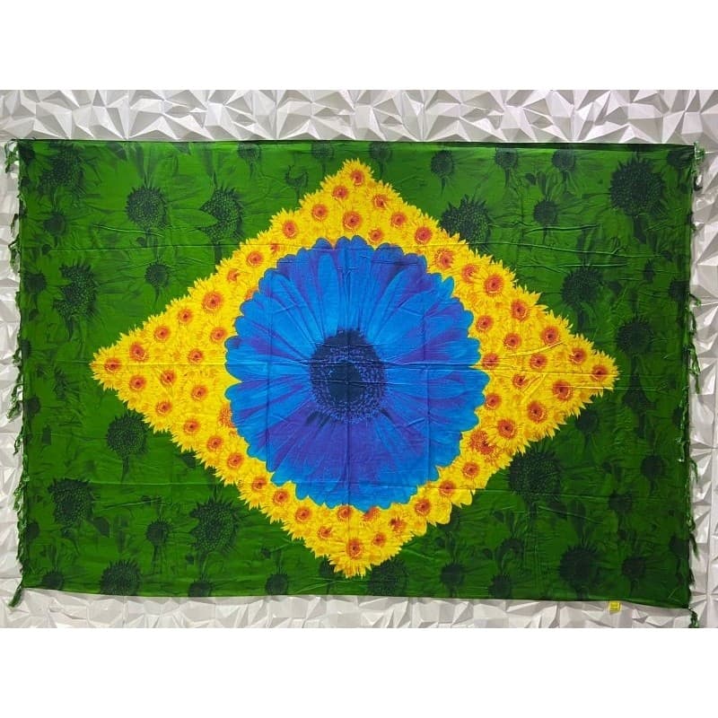 Canga De Praia Viscose Bandeira do Brasil Girassol Turística Moda 2024 Tendência