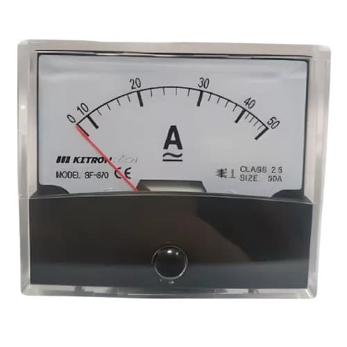 Amperímetro Analógico 50A AC Kitron com Terminais Reforçados em Latão para Painel Elétrico