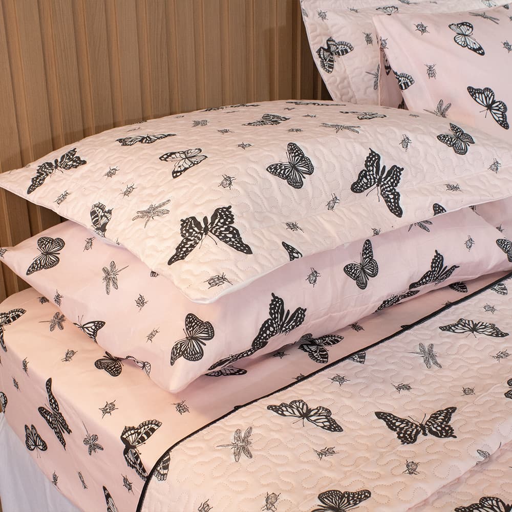 Colcha Cobre Leito 3 Peças Casal Padrão Estampado 180 fios Matelado Ultrassõnico Macio