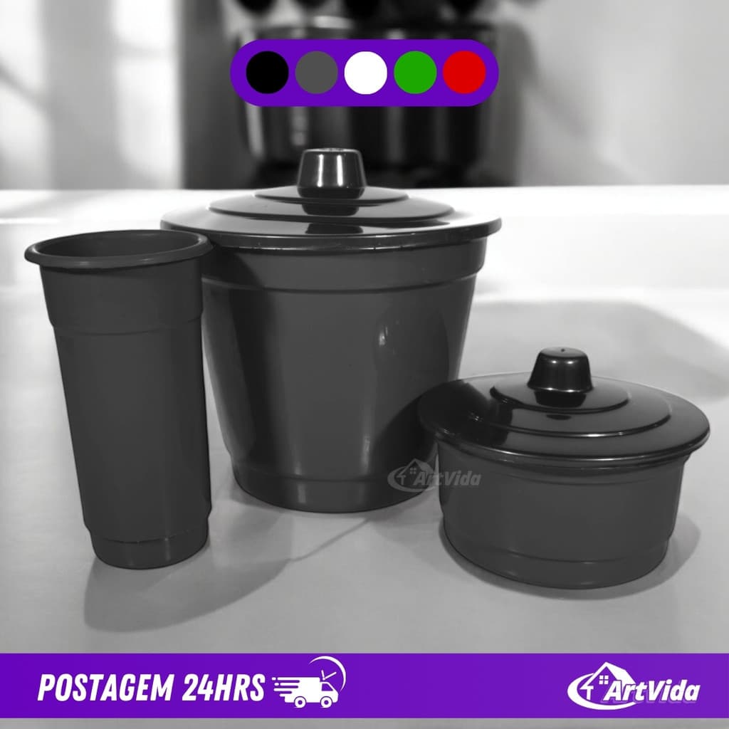 Kit Organizador de Pia 3 Peças Plástico Lixeira, Porta Sabão e Porta Detergente - ArtVida