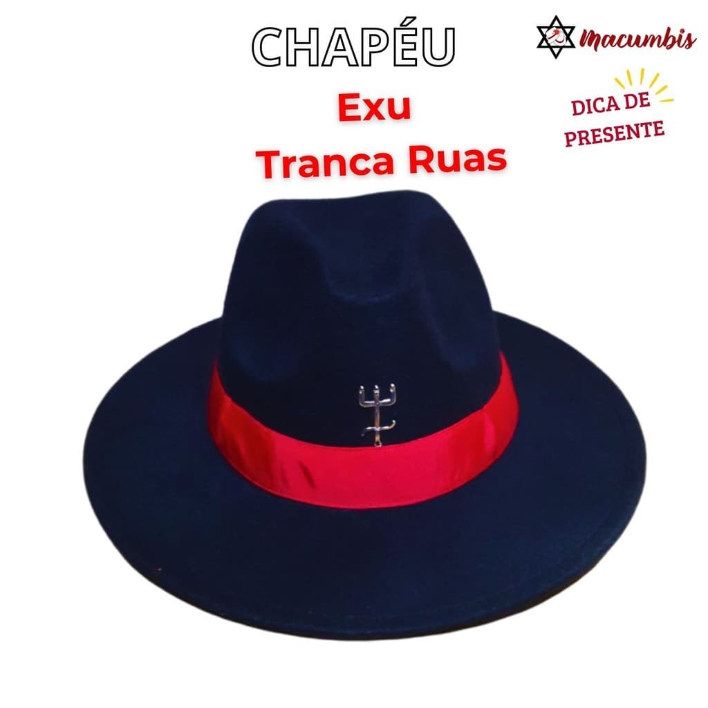 Chapeu Exu Tranca Ruas Preto Faixa Vermelha Tridente Feltro