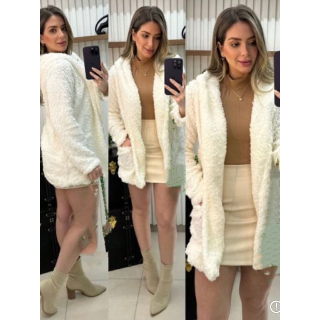 Csaco teddy feminina manga longa de capuz com bolsa pra verao