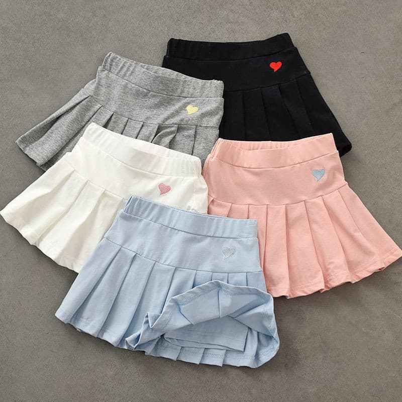 Bordado Coração Coreano Estilo Moda Saia Pregueada De Alta Qualidade Casual Para Meninas De 4-10 Anos De Idade