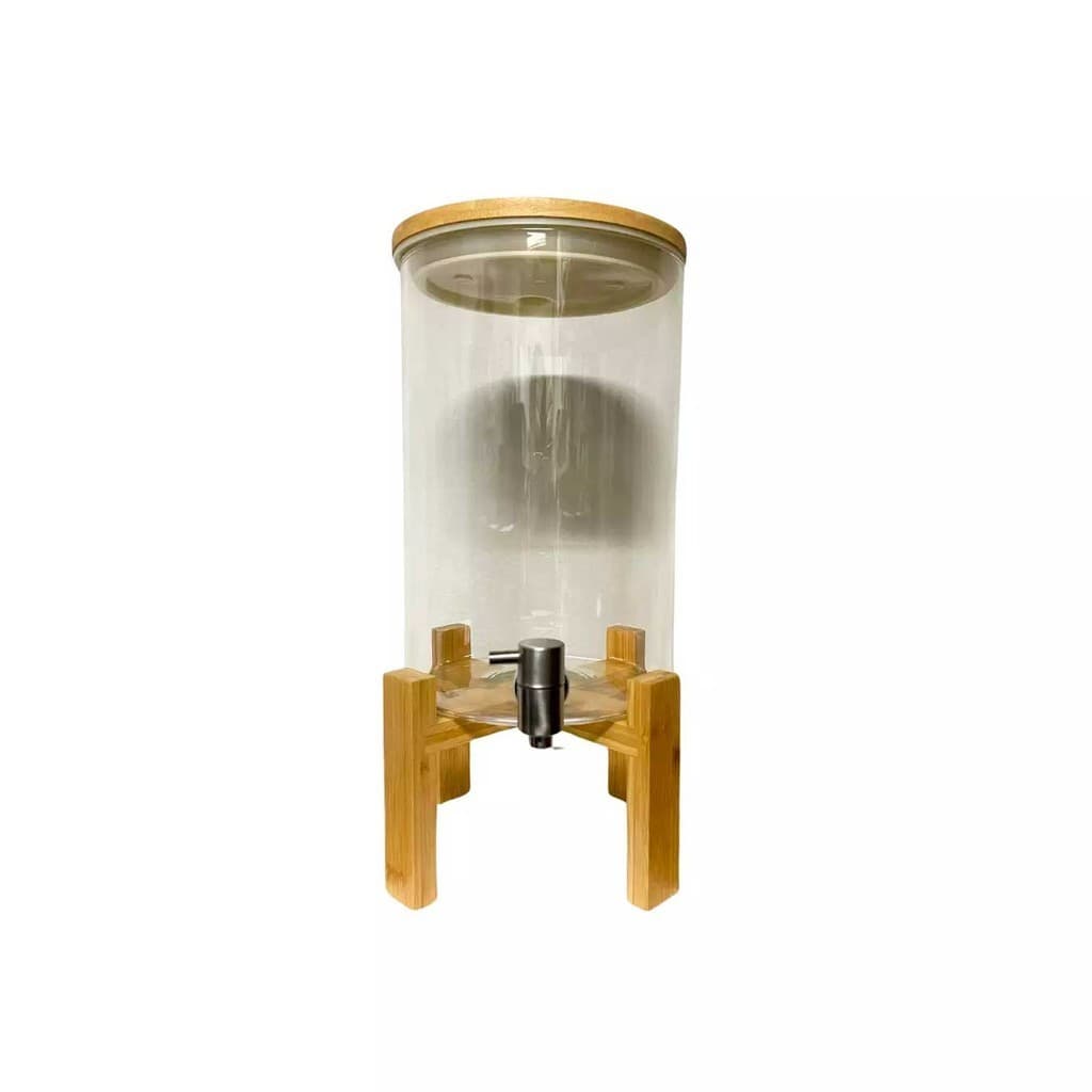 Suqueira de Vidro 5 Litros Transparente com Base de Bambu