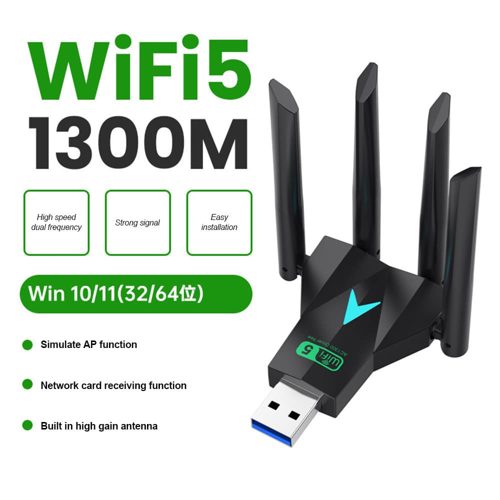 USB Wifi Adaptador Antena 2.4GHz 5GHz Driver Cartão de Rede Banda Dual Livre para PC Laptop