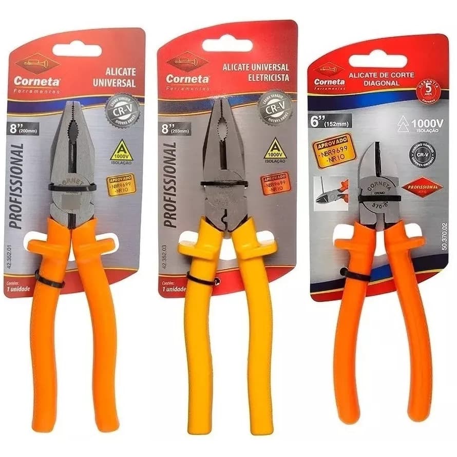 Kit Alicate Universal Eletricista Corte e Universal Isolados