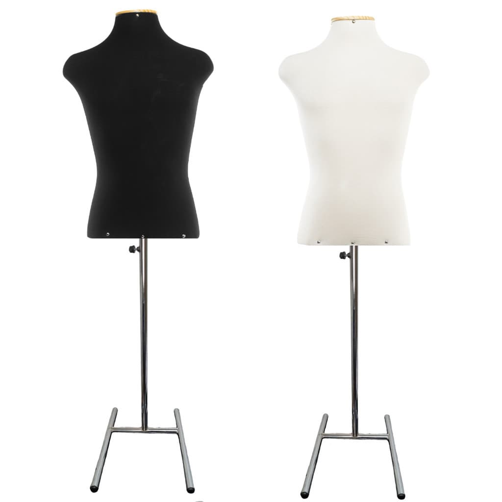 1 Busto Manequim Masculino Forrado Moulage Confecção com Pedestal H Cromado Vitrine Loja