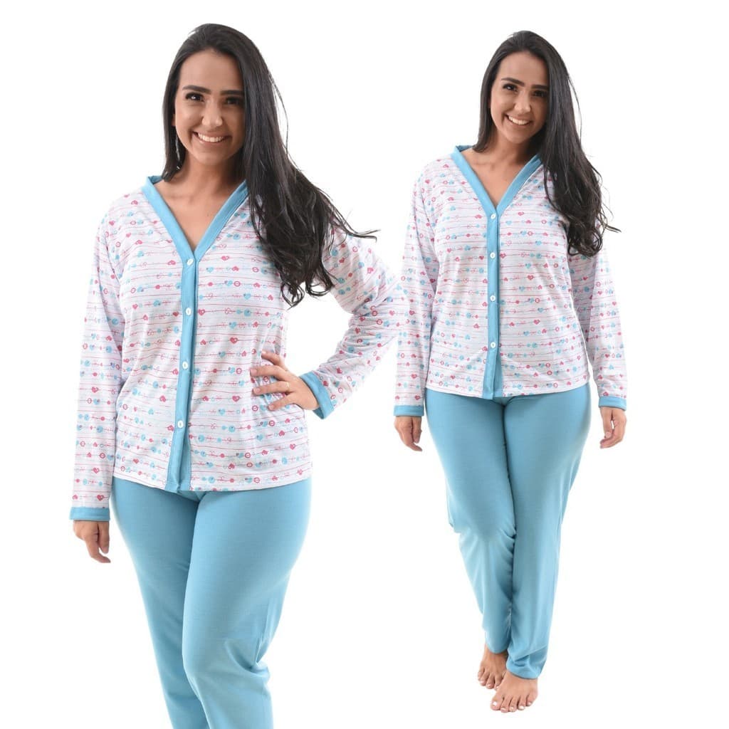 Pijama Feminino Longo Adulto De Botão Amamentação Americano