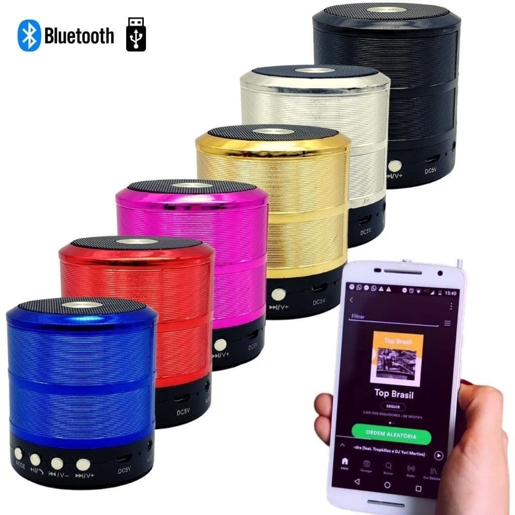Caixa de Som Mini Caixinha Bluetooth Portatil Usb Sd Fm Bateria Recarregavel Amplificada - Grave Potente  WS-887