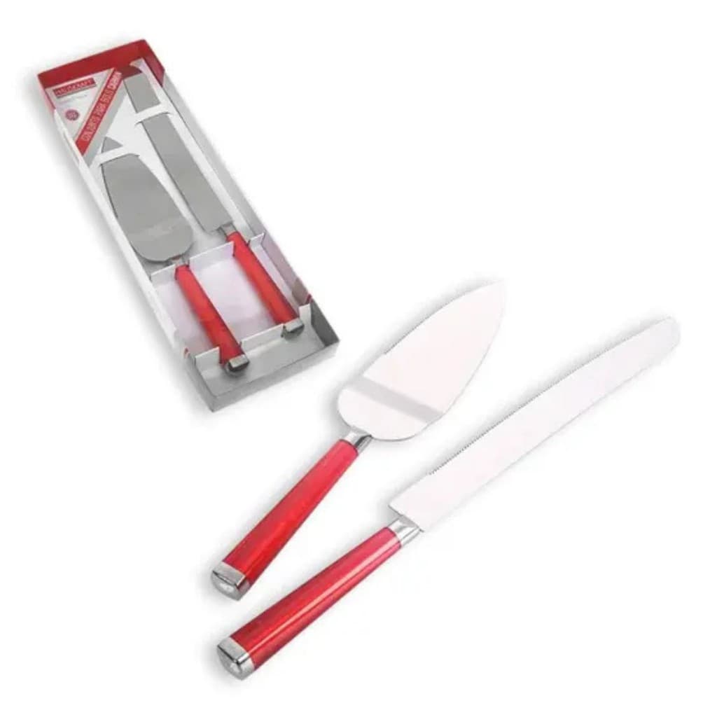 Conjunto 2 Peças Espátula e Faca Para Bolo cabo Carmim Hauskrafit
