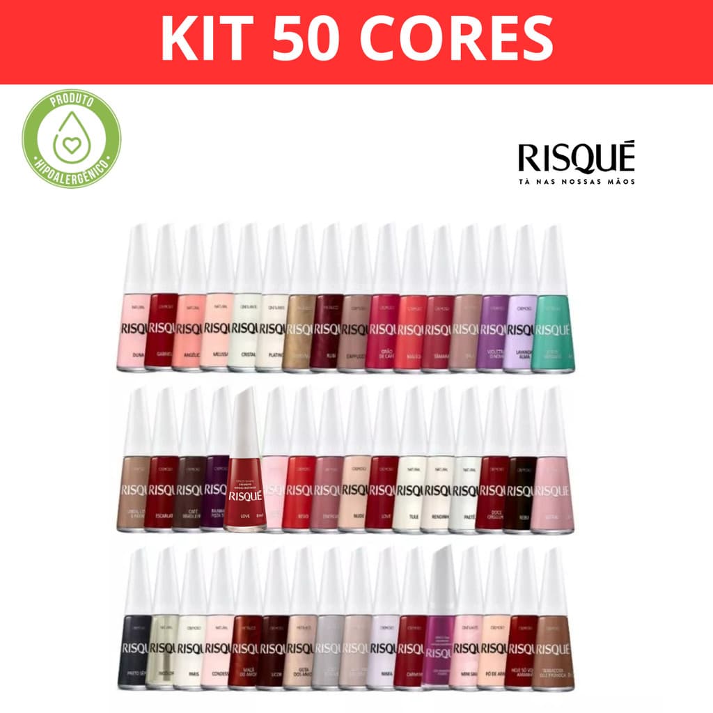 Risqué Kit Esmaltes Unha Manicure Cores Sortidas Risque Hipoalergenicos Atacado Escolha seu Kit