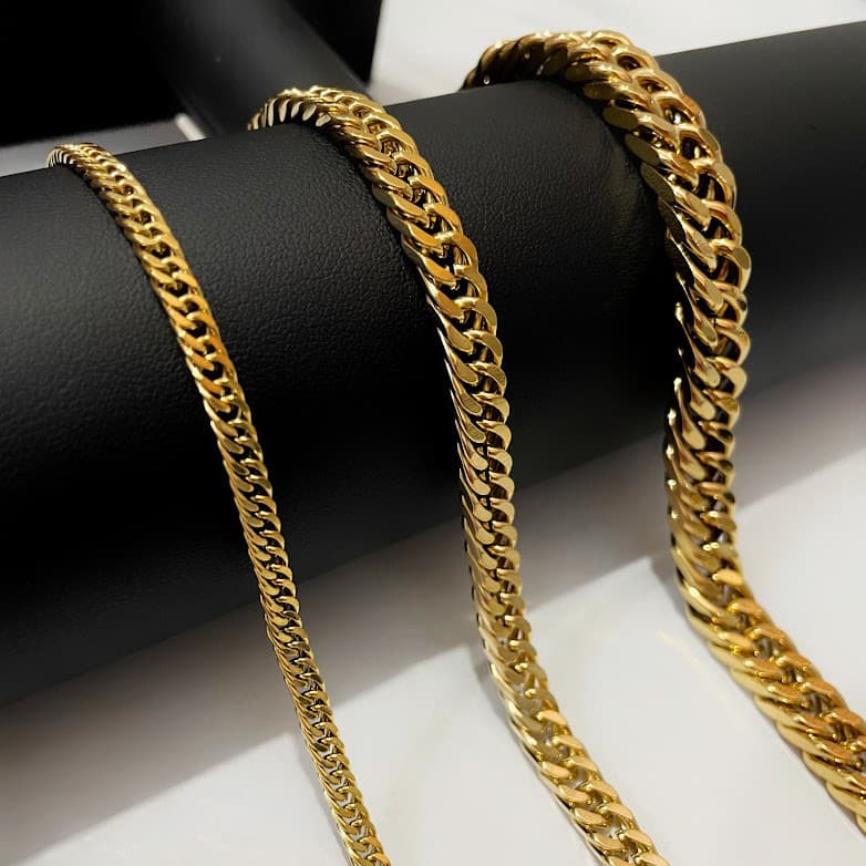 Pulseira Masculina Grume Duplo em Aço Inoxidável Banhado à Ouro 18K