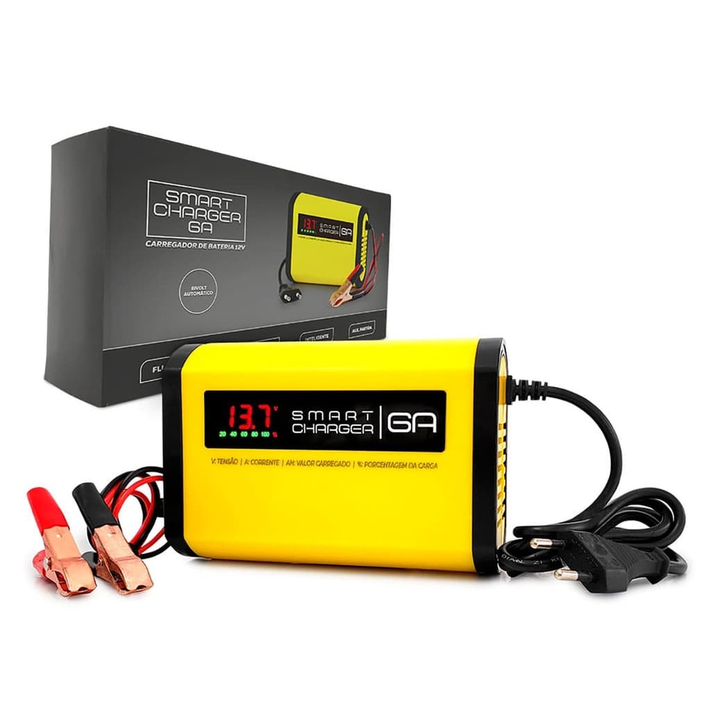 Carregador de Bateria Automotivo Smart Charger 6A Digital 12V Indicador de Carga Carro Moto