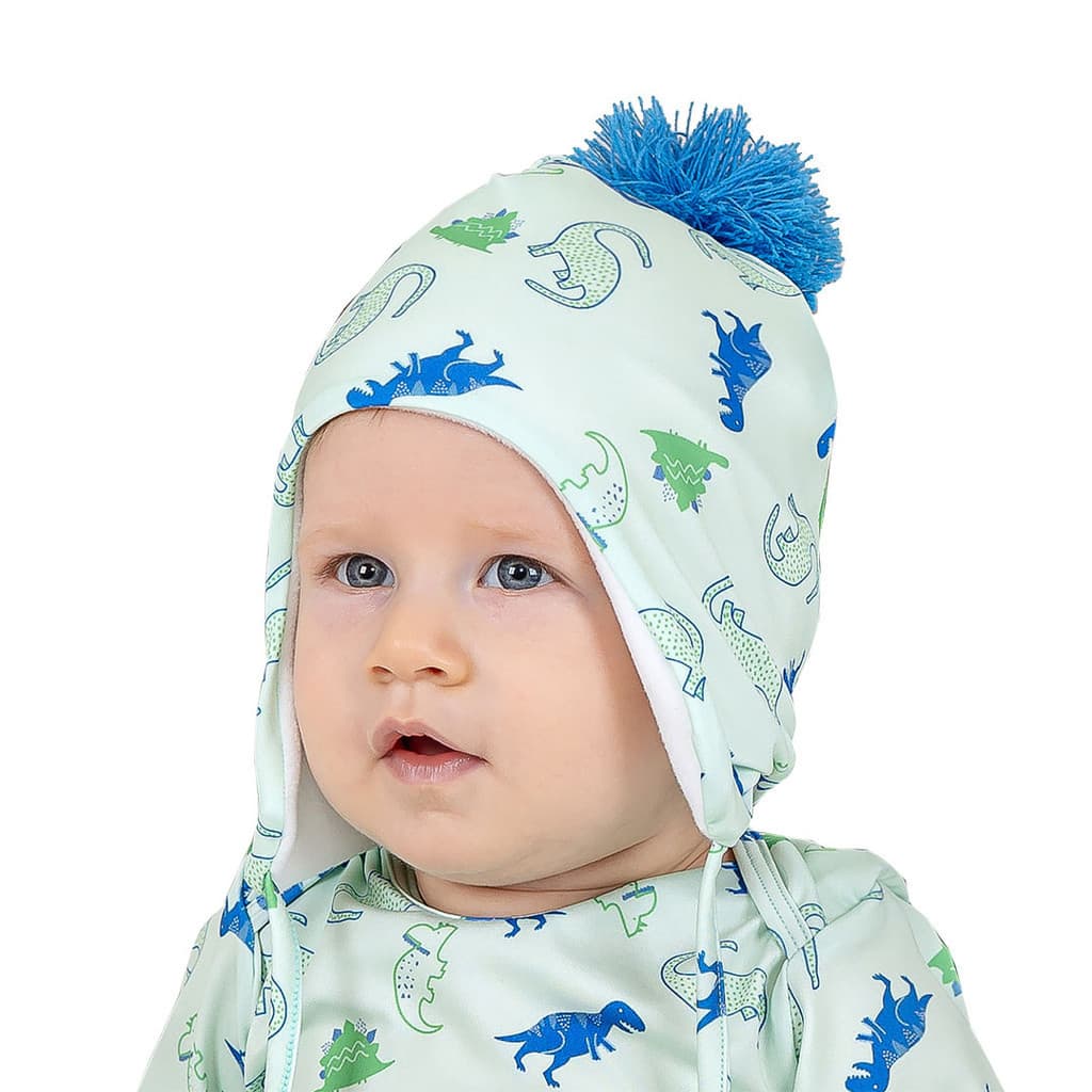 Touca Térmica Bebê Everly Energy Up Thermo Dry Dinossauro Verde Claro Gorro Térmico Menino Inverno Frio Intenso