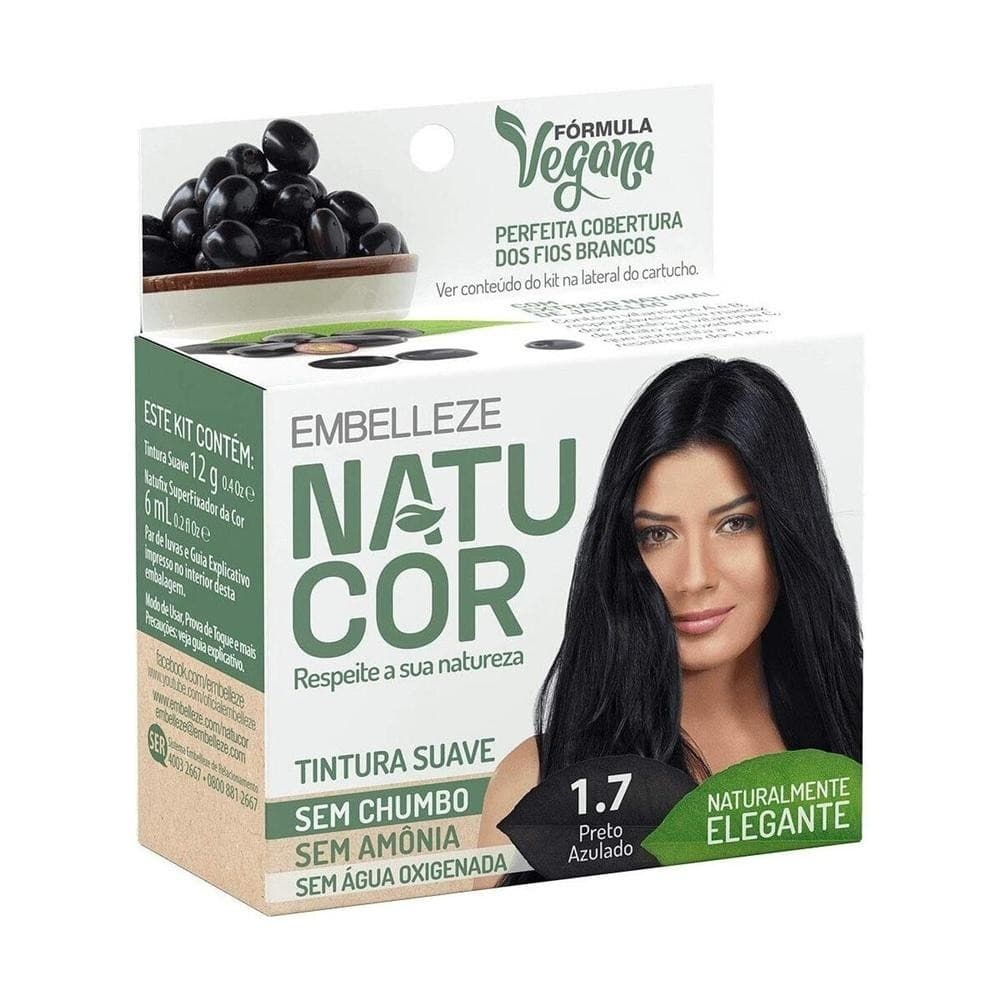 Tintura Suave Natucor 1.7 Preto Azulado Kit Economico