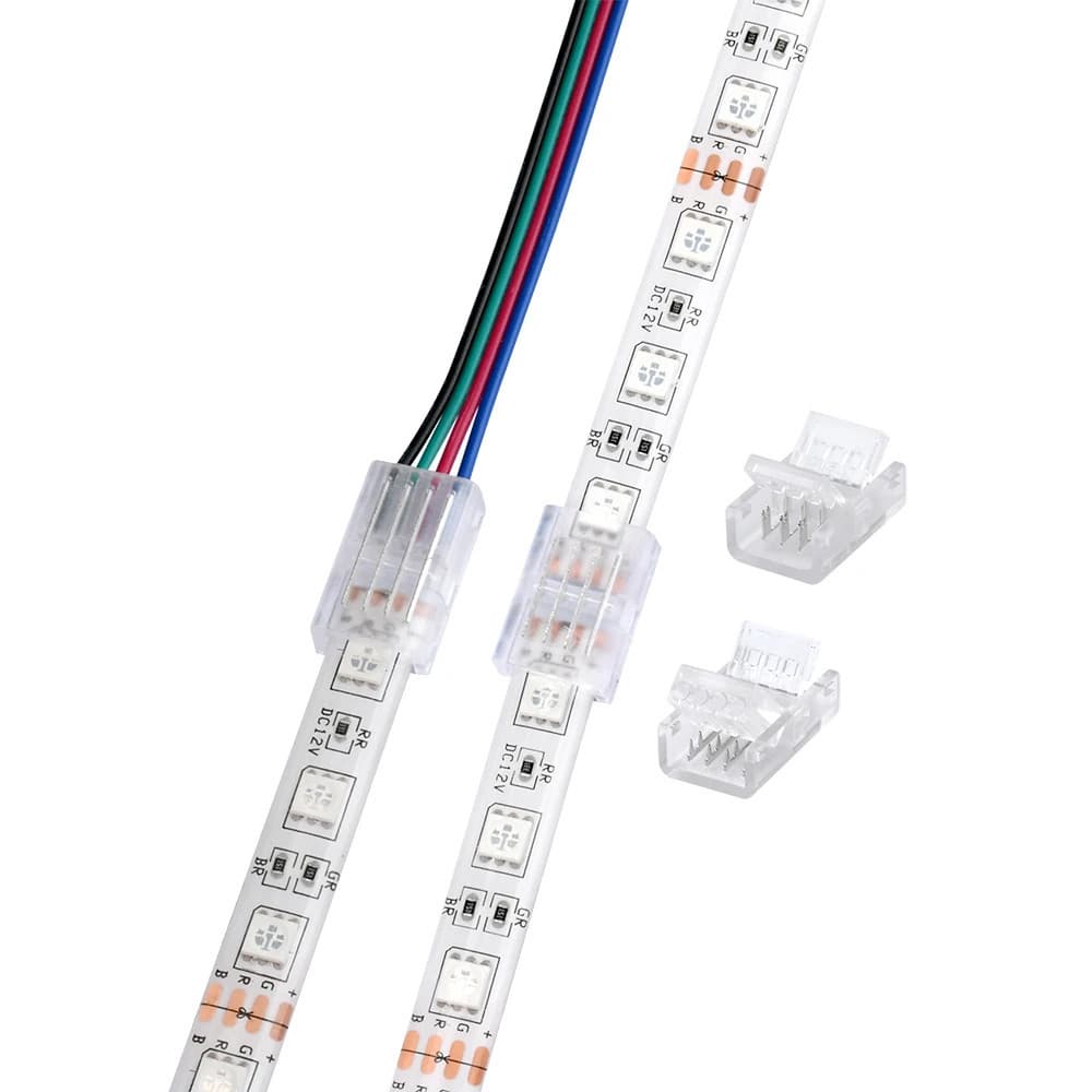 Conector De Fita RGB De 4 Pinos Para IP20 IP65 5050 3528 LED De 10mm Conectores De Fio Conexão Rápida Da Abraçadeira De Fixação