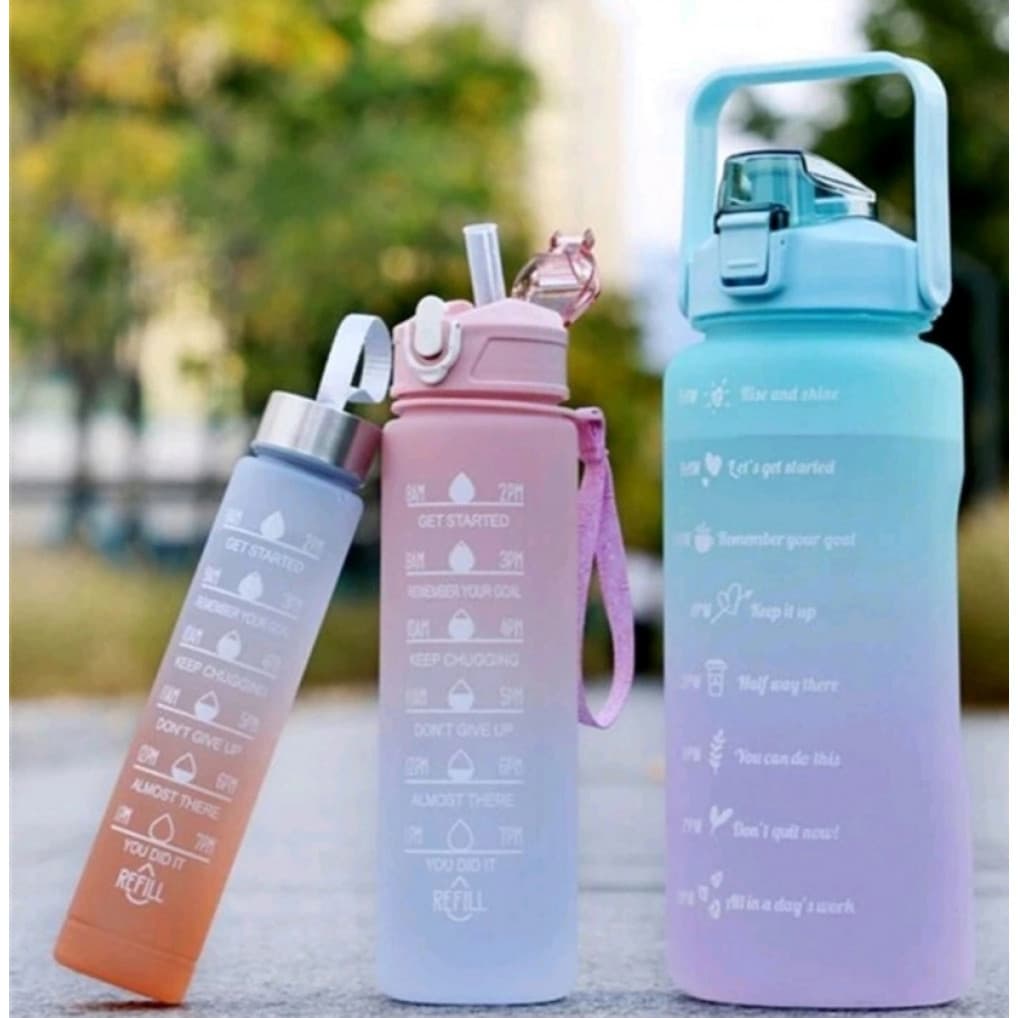 Kit com 3 Garrafas de Água Motivacional 2 litros 900ml 500ml