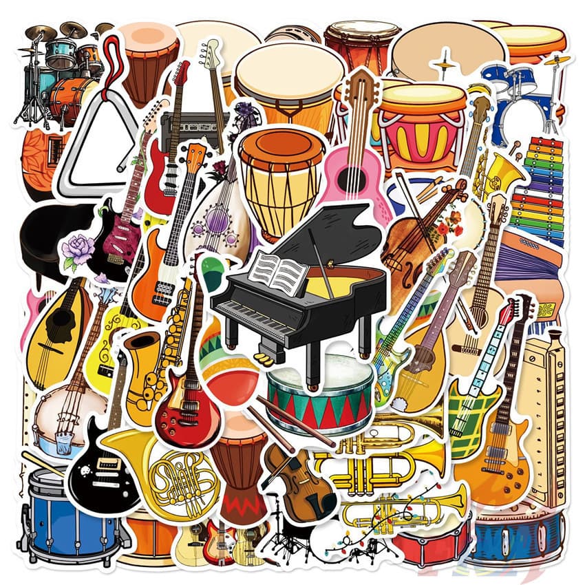 ♬ Instrumentos Musicais Série 01 Adesivos 50Pcs/Set Decalques À Prova D'água D'água Doodle Stickers