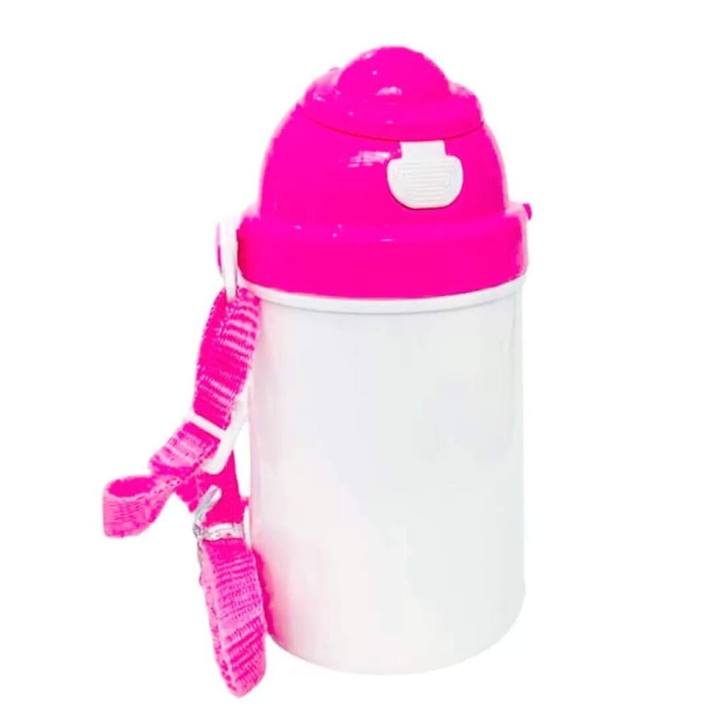 Squeeze de Polímero Infantil com Tampa Rosa e Botão de Abertura - 400ml