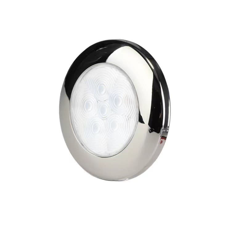 Luz de Teto Cabine Redonda Branca Fria 6000K (Branca) para Lanchas Barcos e Iates Acabamento em Inox