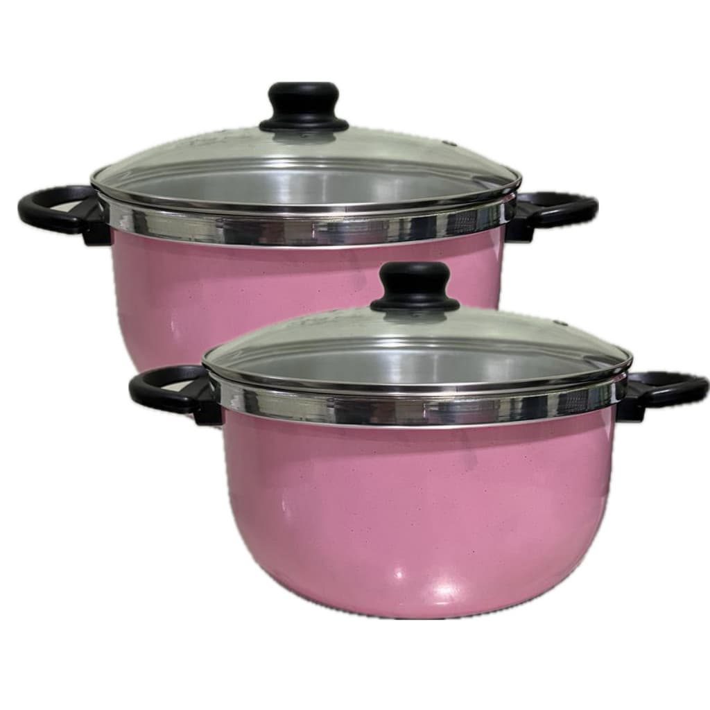 Kit 2 Caçarolas Tampa de Vidro Panela ROSA Alumínio Grosso, N. 20 e N. 18