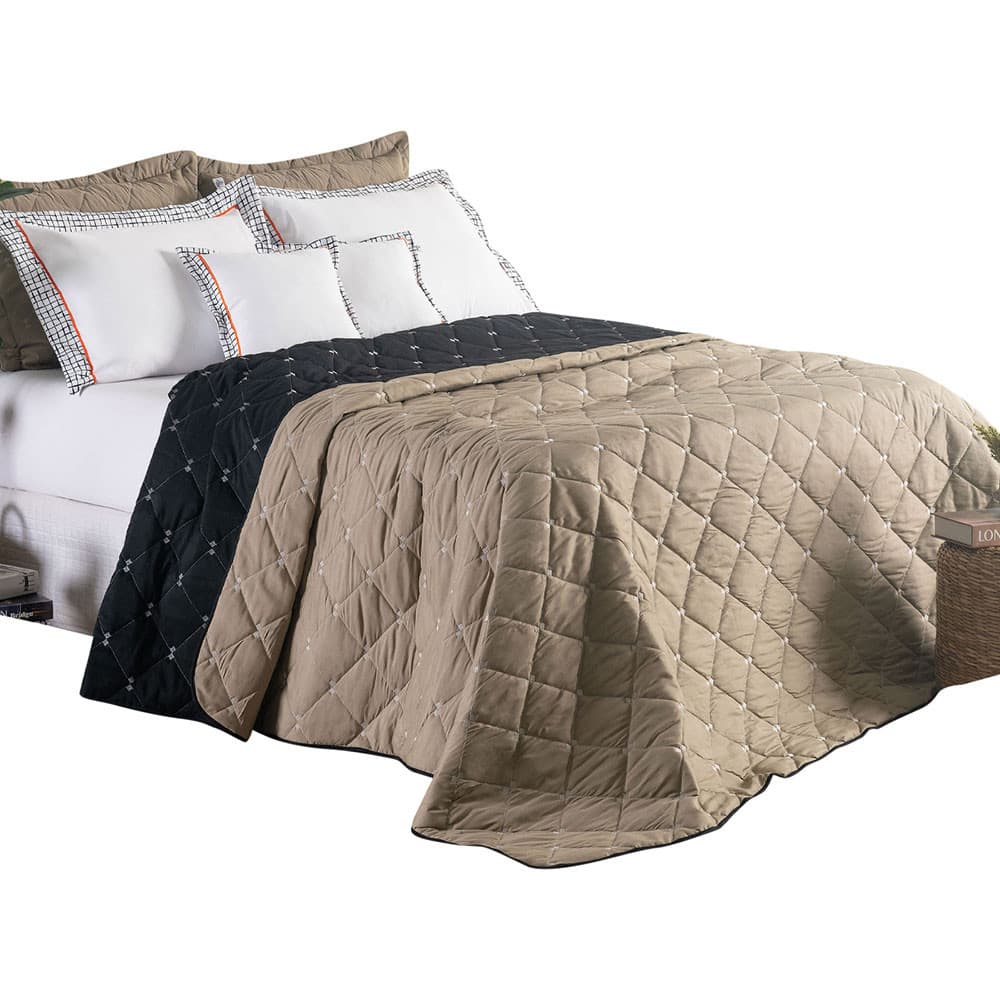 Kit Cobre Leito Casal Queen 7 Peças Bordado 400 Fio Bordado Percal com Capa de Almofada