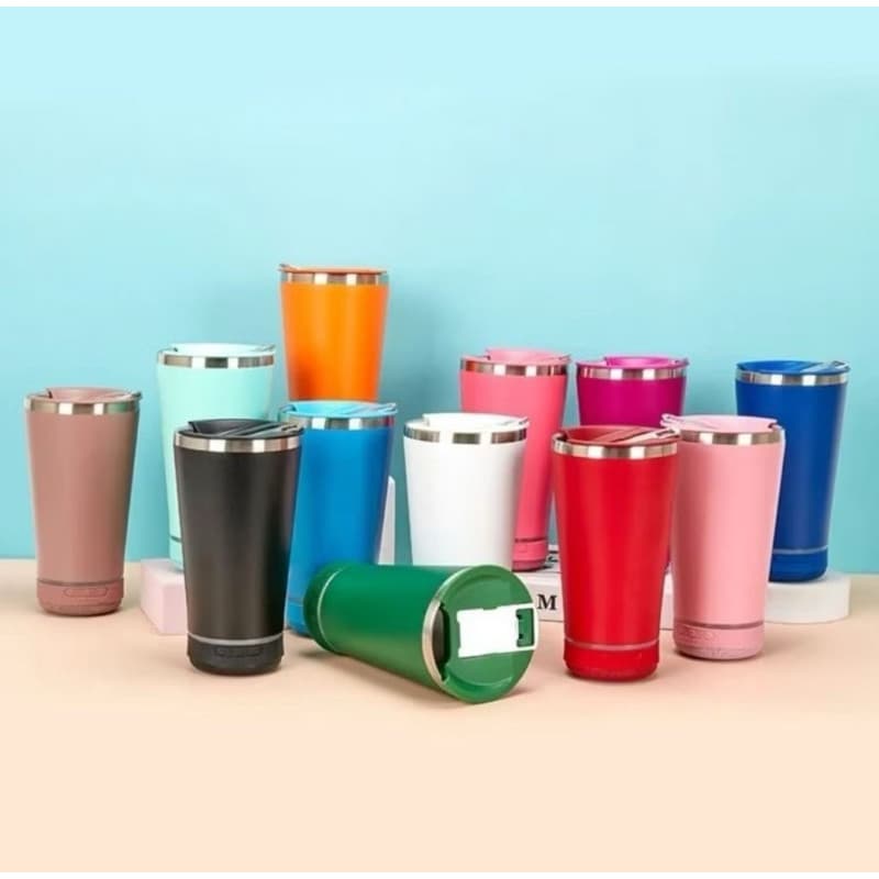 Copo musica Copo Termico Com caixa de som bluetooth folia carnaval 473 ml Aço 304 Inox