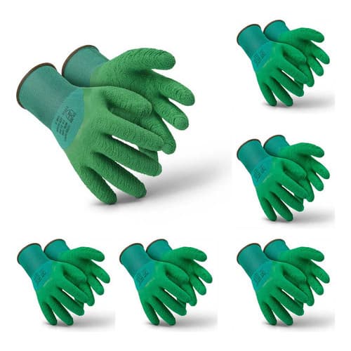 12 Pares Luva Coleta Jardinagem Látex Verde Corrugado Obra