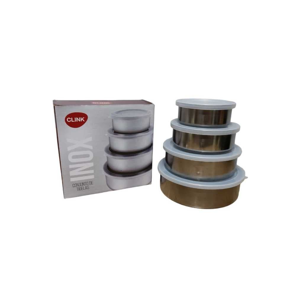 Conjunto 4 potes inox com tampa Clink