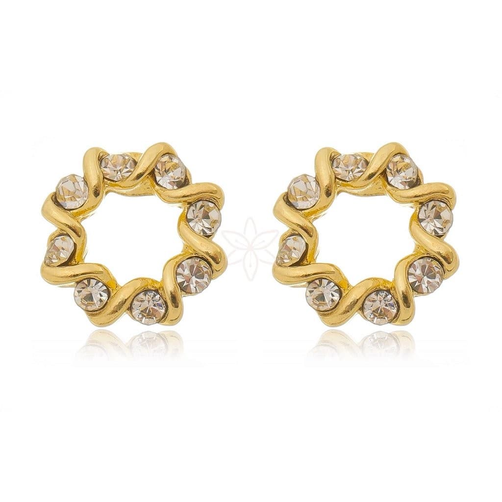 Brinco círculo com pedra folheado em ouro 18k
