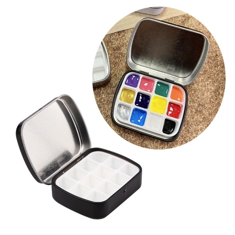 Estojo De Pintura Aquarela Estone Com Tampa À Prova De Vazamentos Bandeja De Metal Portátil De 12 Poços Caixa Em Para Vi