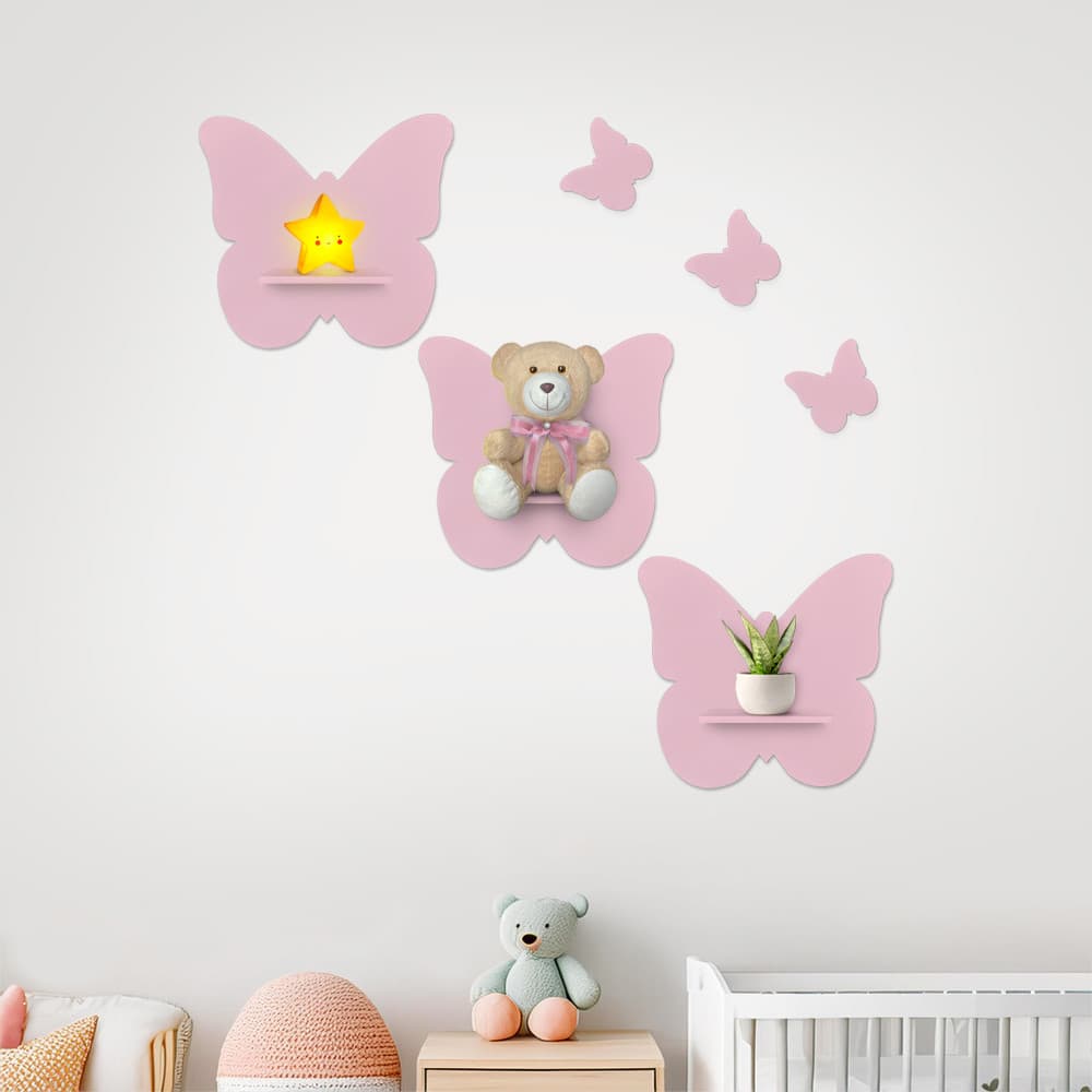 Prateleiras Borboleta Para Quarto De Bebê Decoração Em MDF - 3 Peças