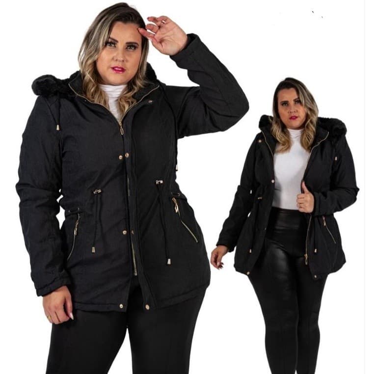 Parka  jaqueta casaco sarja plus size e tamanho Normal feminina forrada peluciada P AO G5