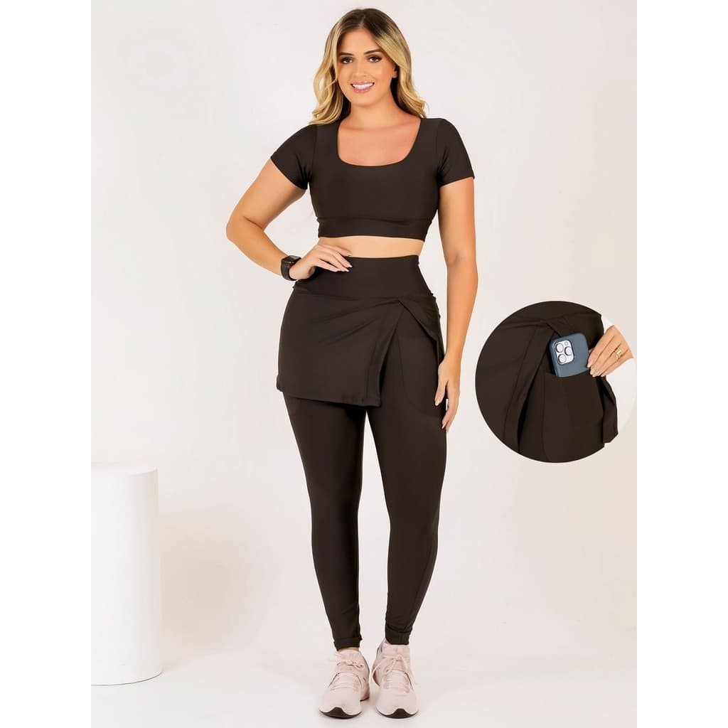 Conjunto Legging Com Saia Fitness Feminina Com Bolso Moda Evangélica Academia Suplex The Start