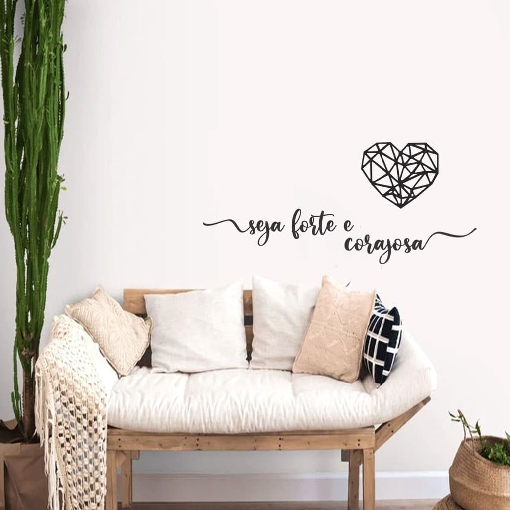 frases decorativas para parede Seja Forte e Corajosa  quadro decorativo + Coração sala Cabeceira Mdf