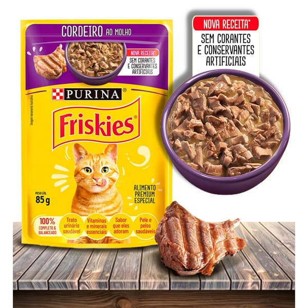 Ração Úmida Nestlé Purina Friskies Sachê Cordeiro ao Molho para Gatos Adultos - 85Gr