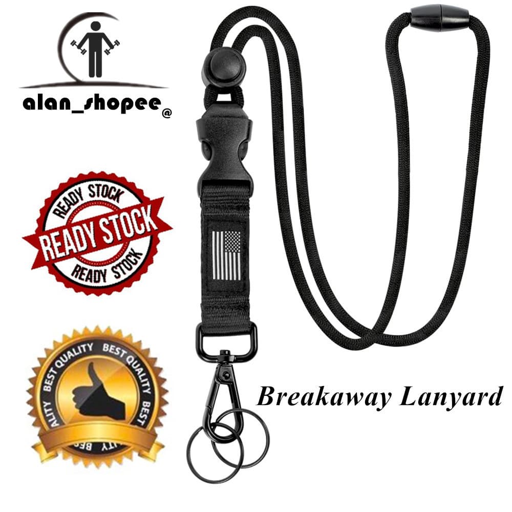 Lanyards Breakaway Para Crachás De Identificação-Lanyard De Segurança Com Bandeira Dos Eua , Alça De Pescoço Ajustável Porta-Cartões E Chaves , Preto , 1PCS