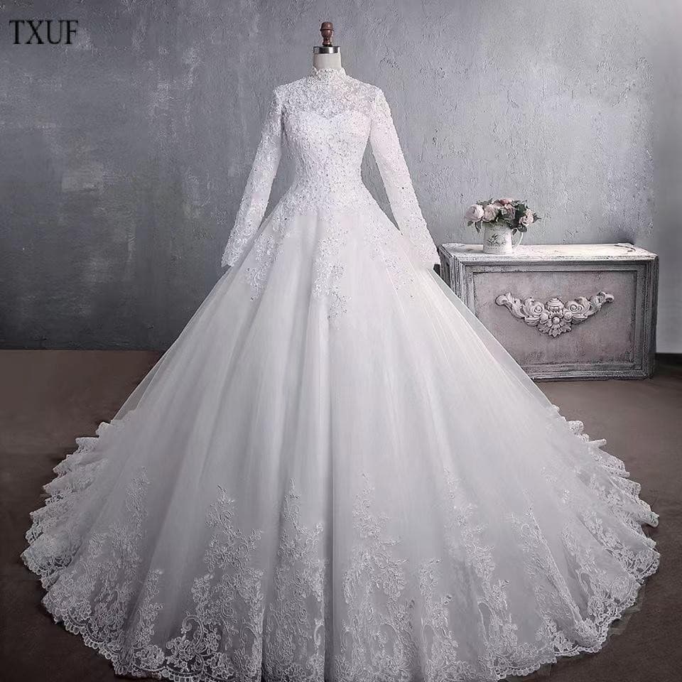 Luxuoso Tamanho Personalizado Maxi Vestido De Noiva De Manga Longa Islâmico WL42